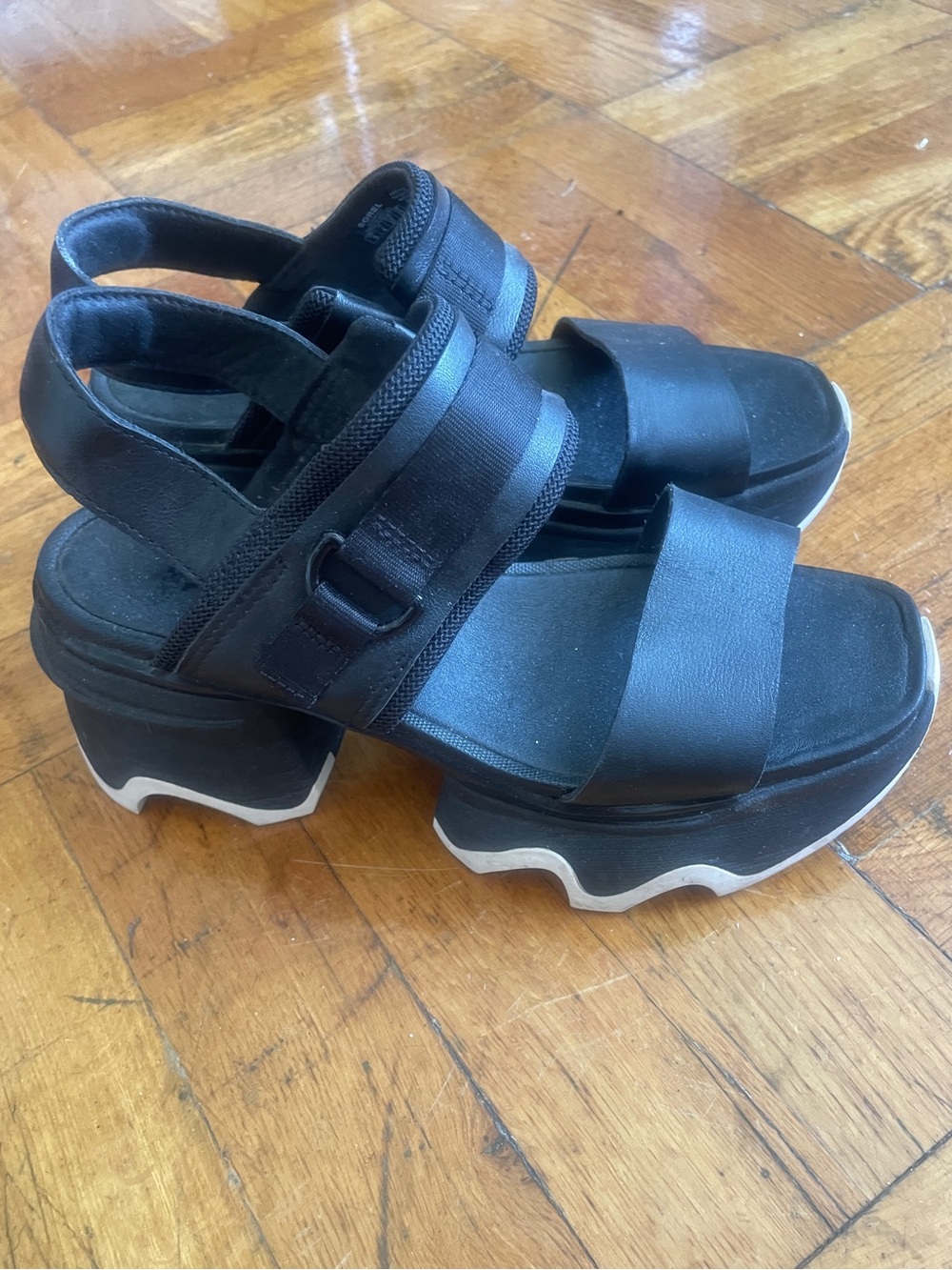 Sorel KINETIC Impact Slingback - Black Platform Sandals with Chunky Wave Sole